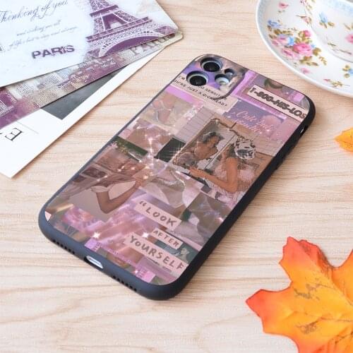 For iPhone Y2K Glitter Pink Collage Print Soft Matt Apple iPhone Case