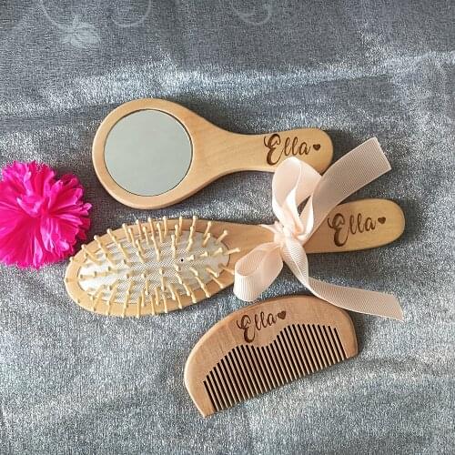 Custom Wooden Handle Portable Cosmetic Mirror Massage Comb Set Personalized Creative Gift Wedding Gift And Gift Custom Name