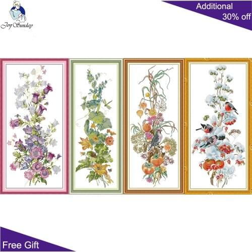 Joy Sunday Four Seasons Flowers Decor H822H823H824H825 Counted and Stamped Spring Summer Autumn Winter Flowers Cross Stitch Kits