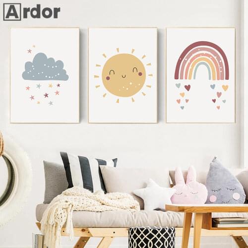Cloud Rainbow Canvas Print Nursery Wall Art Painting Sun Poster Child Art Prints Nordic Wall Pictures Baby Kids Room Decoration