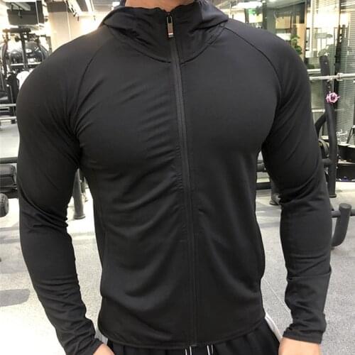 New Winter Autumn Hoodies Sport Shirt Men Hat Zipper Running Jackets Fitness Gym Sports Clothing Sport Top Mens Sportswear 2021