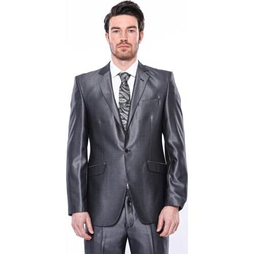 Plain Shiny Dark Grey 2-Piece Suit