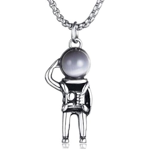 Stainless Steel Vintage Astronaut Men Punk Rock Pendant Necklace Stray Men Jewelry Necklace Gift For Him with Chain