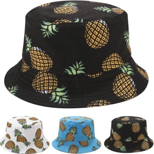 2019 Two Sided Pineapple Print Bucket Hat Fisherman Hat Outdoor Travel Hat Sun Cap Hats for Men and Women 484
