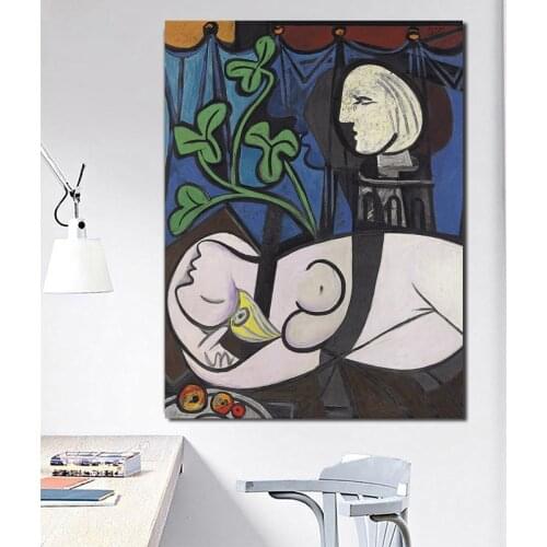 Picasso Nude Green Leaves And Bust Art Canvas Poster Painting Oil Wall Picture Print Modern Home Bedroom Decoration Accessories