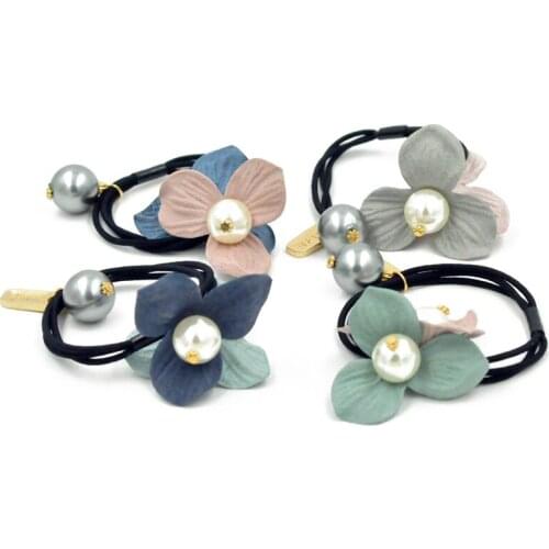Fabric Flowers Pearl Elastic Rubber Bands Girl Cute Elastic Hair Band Ponytail Holder Scrunchies Hair Rope Hair Accessories