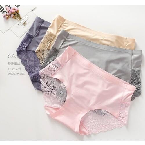 Sexy panty high quality smoothens the lace material mid waist briefs plus size seamless panties female cutout