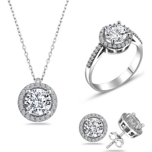 Silver Round Montür Tek Stone Set