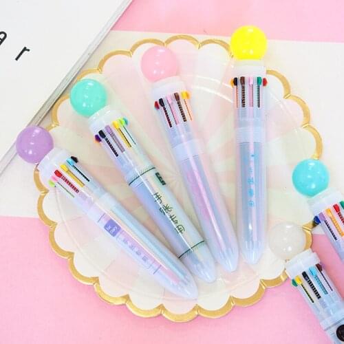 1pcs student notes job writing signature pen multicolor ballpoint pen He Shuo 12 color ballpoint pen multi-series optional
