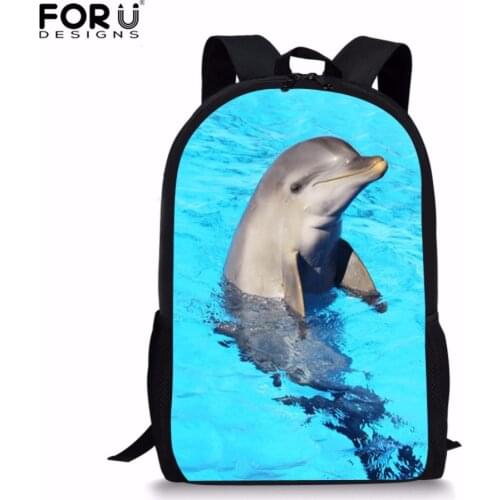 FORUDESIGNS Dolphin Print Girls Schoolbag Lovely Animal Backpack for Children School Bags Lightweight Student Mochila Infantil