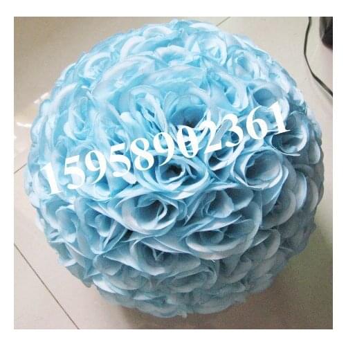 SPR 40cm Lake blue/sky blue wedding silk kissing ball -plastic inner pomander kissing ball