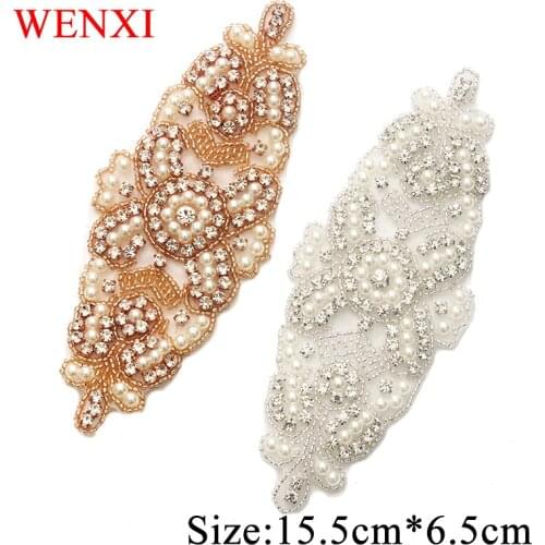 WENXI 30pcs Wholesale Clear Rose Gold Crystal Rhinestones Appliques Accessory For Bridal Gown Dress Sash DIY Bridal Sash WX899
