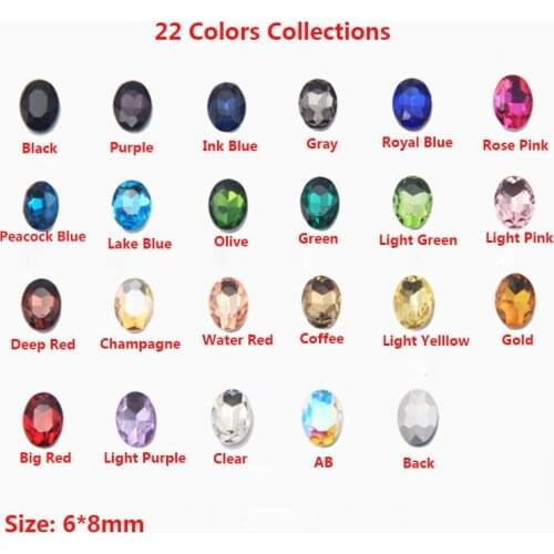 Factory Sales 50pcs/bag 22 Colors 6*8mm Pointed back Glass Crystal Rhinestones Oval Nail Art Decorations