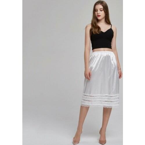 Lady Faux Silk Skirt Satin Lace Half Slip Underskirt Petticoat Skirt Midi Casual