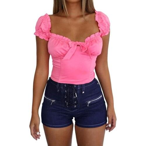 Women Mid Waisted Washed Denim Shorts Solid Mini Shorts Jeans Crimping Mini Plus Size Short Femme