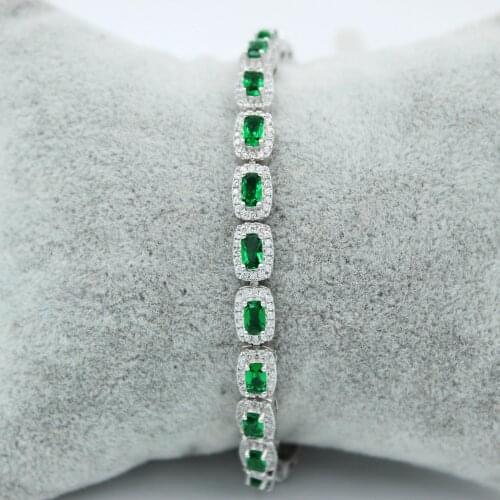 Customize 925 Sterling Silver High Quality Square Emerald CZ Tennis Bracelets For Lady