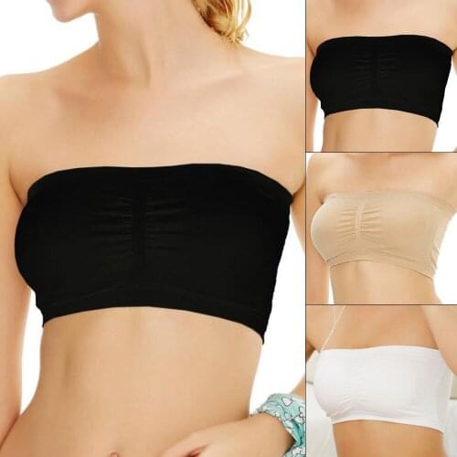 Women Strapless Bra Bandeau Tube Top Removable Pads Seamless Crop Colors New