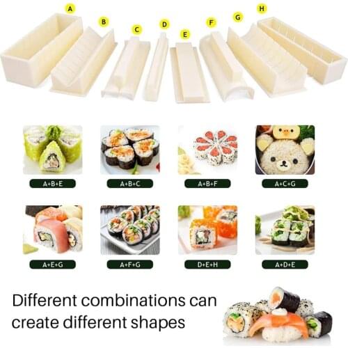 10pcs DIY Mold Cooking Tools Sushi Kit Home Kitchen Machine Sushi Roll Maker Tools Set Gadgets Japanese Snack Foods Bazooka