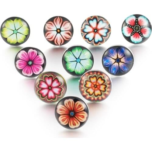 10pcs/lot New Flower Glass Snap Buttons 18mm 20mm Snap Jewelry Fit Snap Button Bracelet Bangle