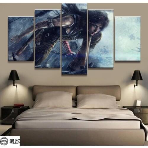 5 Panel Tomb Raider Lara Croft Game Canvas Printed Painting For Living Room Wall Art Home Decor HD Picture Artwork Modern Poster