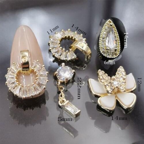 5pcs/pack Korea Glitter luxury Zircon Nail art Parts Kawaii Butterfly Accessories Charm Jewelry Nail Supplies for Professionals