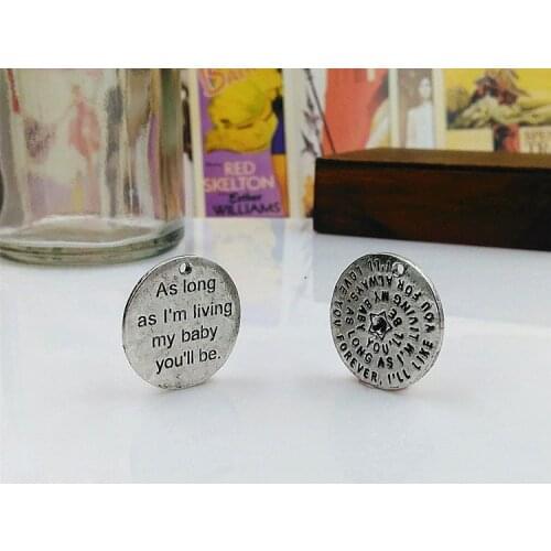 Factory Price 6 Pieces/Lot diameter 21mm Antique Silver Plated message Printed family charm love charm For Jewelry Making