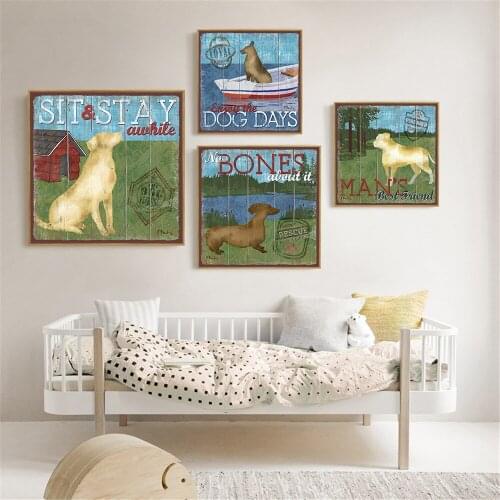 Nordic Style Abstract Canvas Poster Print Dog Animal Wall Picture Living Room Home Decor Retro Poster and Prints Pet Dog