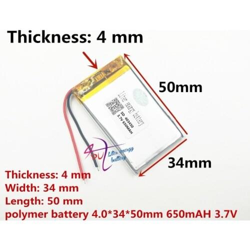 Liter energy battery 3.7V lithium polymer battery 403450 650MAH MP3 MP4 MP5 GPS navigator intelligent water meter