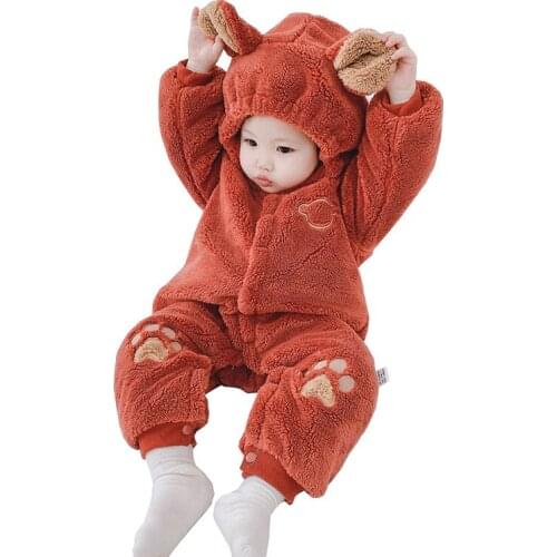 Velvet Newborn Winter Jumpsuits Thermal Bear Fleece Cotton Padded Infant Boys Girls Rompers Toddler Snowsuit Outfit Kids Clothes