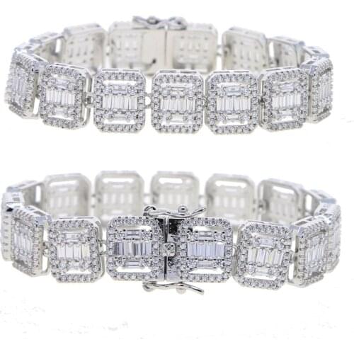 Wholesale iced out square cz charm bracelet bangle with gold silver color hip hop bracelet bangle jewelry for men women party