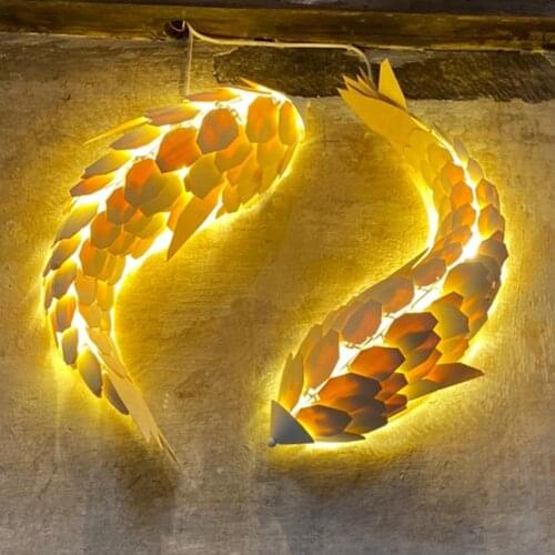 Wood Fish Wall Sconce, Japanese Carp Art Wall Light for Living Model Room Children Room Hotel Villa Restaurant Dining Decor