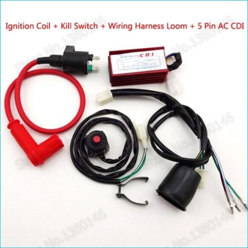 Racing Ignition Coil Wiring Loom Harness Kill Switch 5 Pin AC CDI For 50cc-160cc Pro Pit Dirt Bike