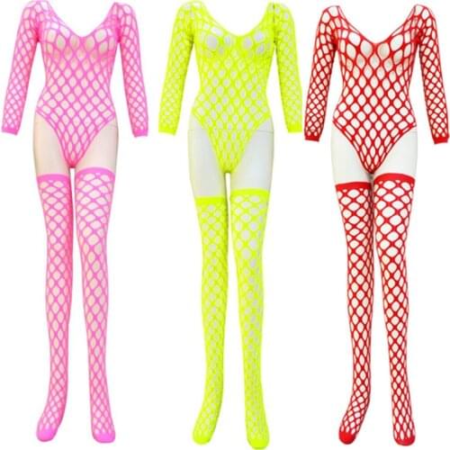 New Nightclub Female Singer Modern Pole/jazz Dance Mesh Jumpsuit GoGo Dancer Sexy Perspective Clothing Socks Rave Outfit DQL3420