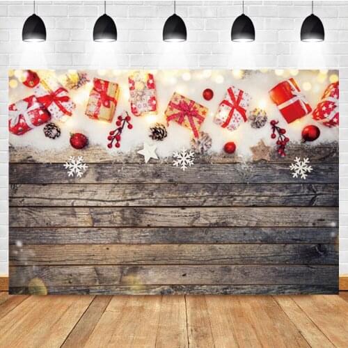 Laeacco Christmas Backdrop Vintage Planks Pine Nuts Gift Snow Portrait Photography Photo Background For Photo Studio