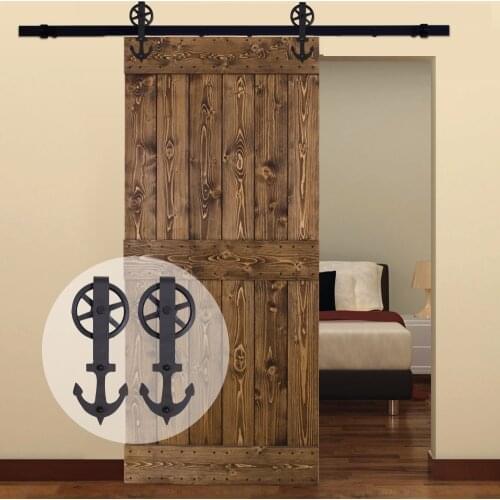 LWZH American Country Steel Sliding Barn Door Hardware with Big Rollers for Single Door Black 6.6FT/7FT/8FT/9FT for Single Door