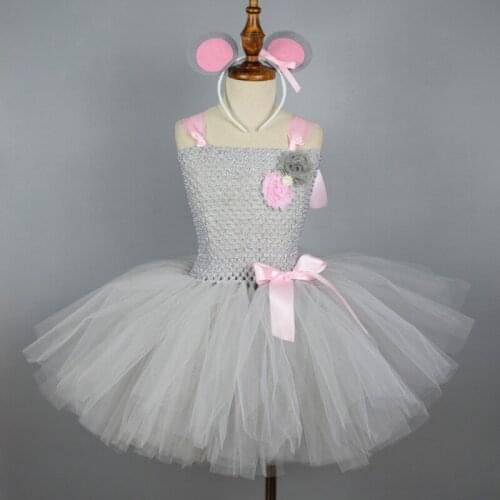 Girls Cute Minnie Tutu Dress Gray Pink Fluffy Princess Dress Baby Birthday Tulle Tutus Headband Set Masquerade Animal Clothes