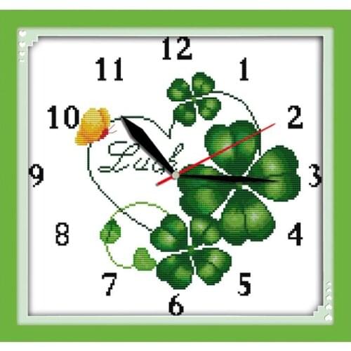 Four-leaf clover clock face cross stitch kit 14ct 11ct count print canvas wall stitching embroidery DIY handmade needlework