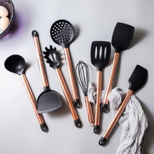 Stainless Steel Kitchen Utensils Set Creative Rose Gold Spoon Non Stick Spatula Shovel Egg Beater Cooking Baking Tools