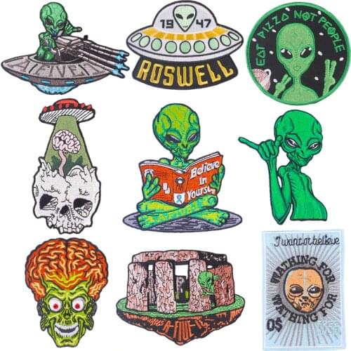 New arrived Patches For Clothes Embroidered Patch Sticker Roswell UFO Incident Alien DIY Appliqued For Crafts Iron On Patches
