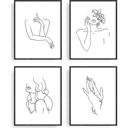 New Minimalist Line Art Decorative Prints Set of 4 Aesthetic Drawing Poster Black/White Prints 8inch x 10inch Unframed