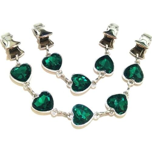 Peacock Green Cape Clasps Heart Crystal Sweater Guard Clips Women Cinch Dress Cardigan Clamps Chain Brooch