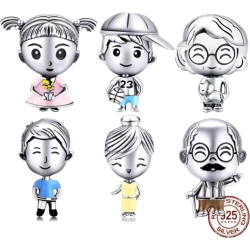 Charms Lot BISAER Hot Sale 925 Sterling Silver Beads Mother Boy Father Girls Grandpa Grandma Family Charms for Jewelry Making