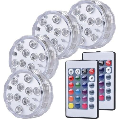 10 Led Remote Controlled RGB Submersible Light Battery Operated Underwater Night Lamp Outdoor Spa Vase Garden Party Decoration