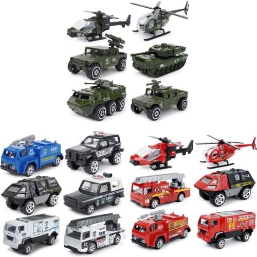 6pcs/set 1:87 Scale Mini Fire Fighting Truck Military Helicopter SWAT Vehicle