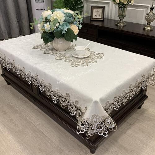Rectangle Tablecloth Luxury Embroidery Lace Table Cover Flower Elegant Hollow Out Table Cloth Towels dinning table decoration