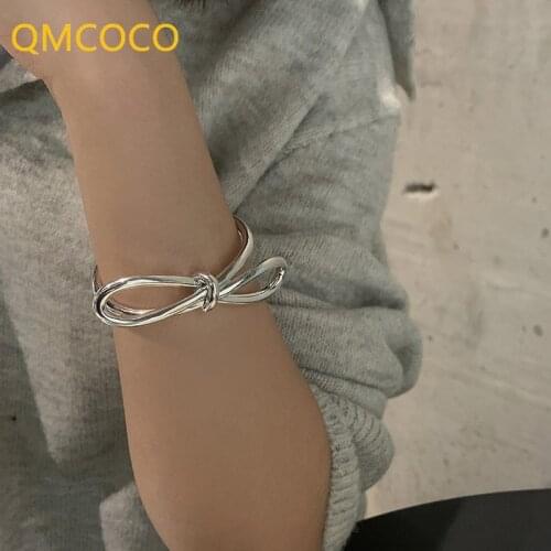 QMCOCO New Style 925 Silver Elegance Big Bowknot Bracelet For Women INS Fashion Creative Birthday Party Jewelry Gifts
