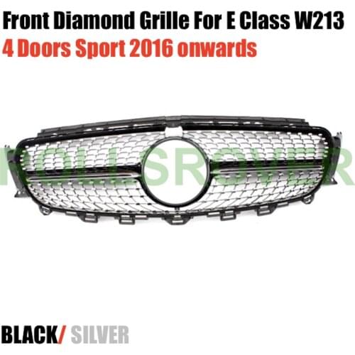 ROLLSROVER Front Bumper Diamond Grille Grill For E Class W213 Sport 4 Doors 2016 Onwards Black Silver