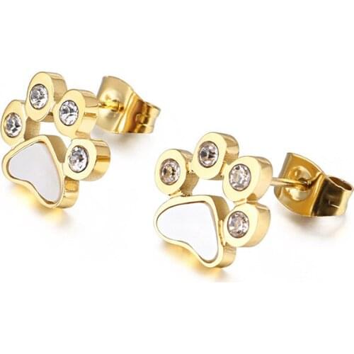 Korean version of simple animal footprint earrings titanium steel zircon temperament earrings