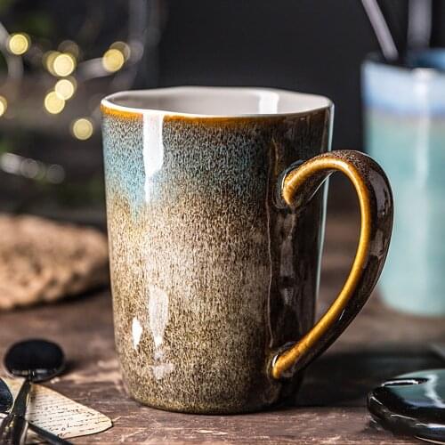 Vintage Coffee Mugs Unique Color Gradient Retro Style Ceramic Cup Large Capacity 450ml Handmade Breakfast Cups Gift for Friends
