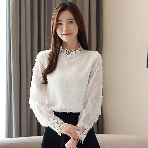 Womens Blouse Top Chiffon Lace Shirt Long Sleeve Top Blusa Feminina Plus Size Clothing for Women